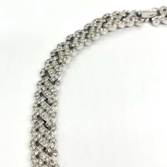 CAROLEE RHINESTONE WOVEN CHOKER NECKLACE SILVER TONE BRIDAL STATEMENT 16.5” - Picture 10 of 15